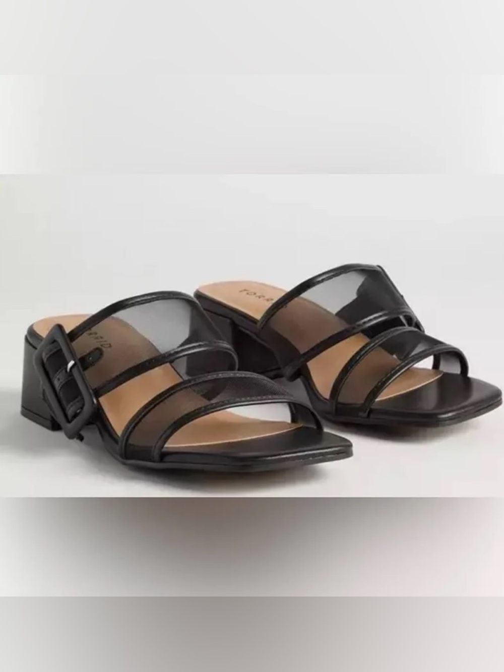 Torrid Mesh Buckle Double Band Block Heel, Black 7 (WW), NWT